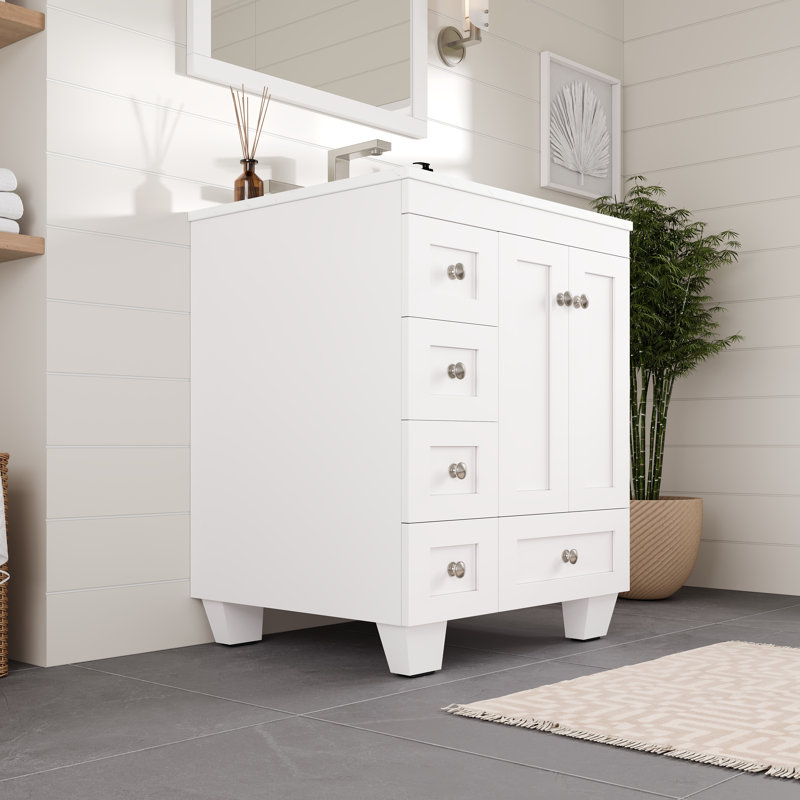 Acclaim 26 po Meuble-lavabo simple blanc avec comptoir en quartz Carrara et lavabo en porcelaine encastré, À entraxe, 26"
