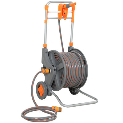 Outsunny Hose Reel Cart with Wheels 45+2m Garden Hose Pipe Reel Orange