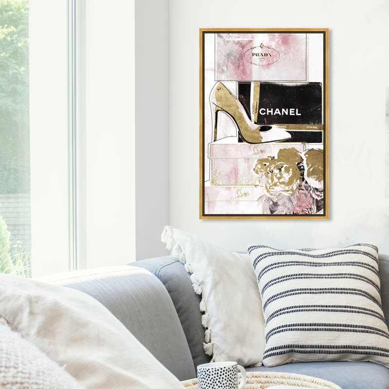 " Luxury Stacked Shoes Rose ", Gold Framed, 45" H x 30" W