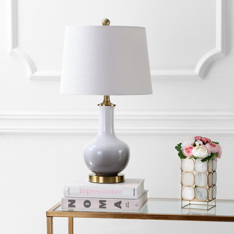 Halley Gradient 25" Ceramic/Brass LED Table Lamp, White/Gray
