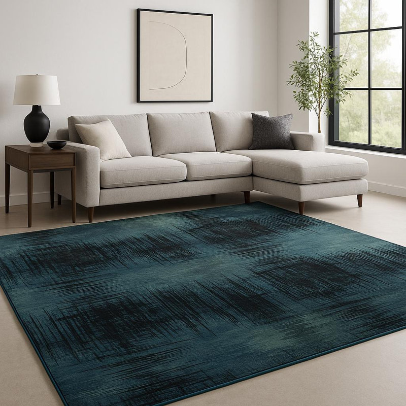 Tapis bleu abstrait noué à la main 8 pi x 10 pi