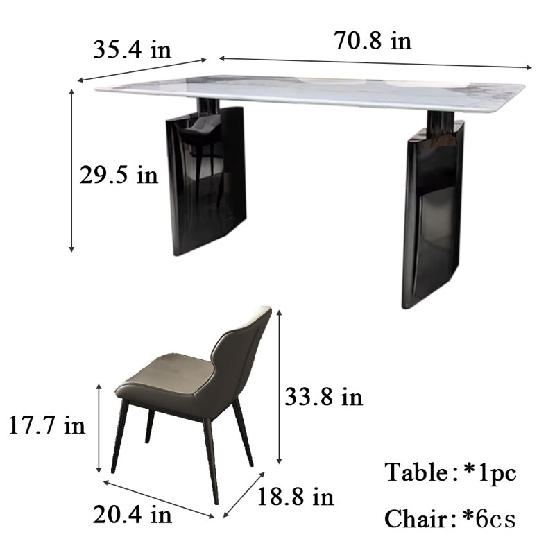 Table et chaises simples de style occidental, H 29,5 po x L 70,8 po x l 35,4 po, Blanc