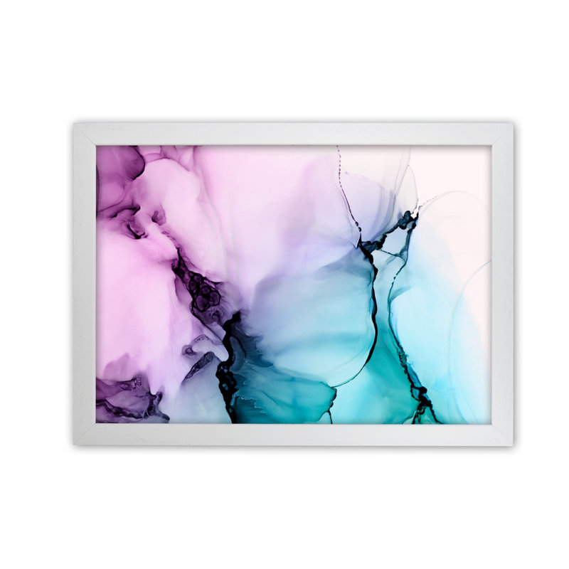 Purple Blue Watercolour Original - Painting, White Frame, 59cm H x 84cm W x 3cm D