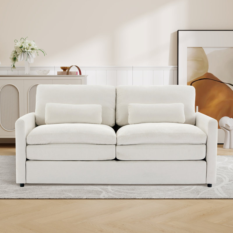 68" W Upholstered Loveseat With Pillows, Beige