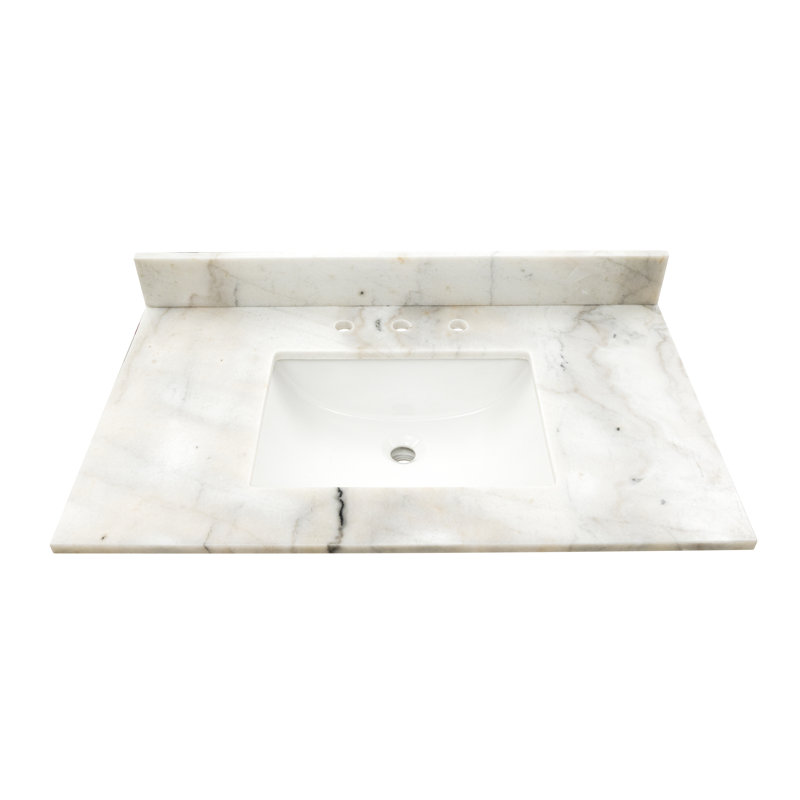 Dessus de meuble-lavabo en chêne miel et plateau en marbre Castella de Blanc l 36 po x P 22 po Bristowe, Chêne miel, 36