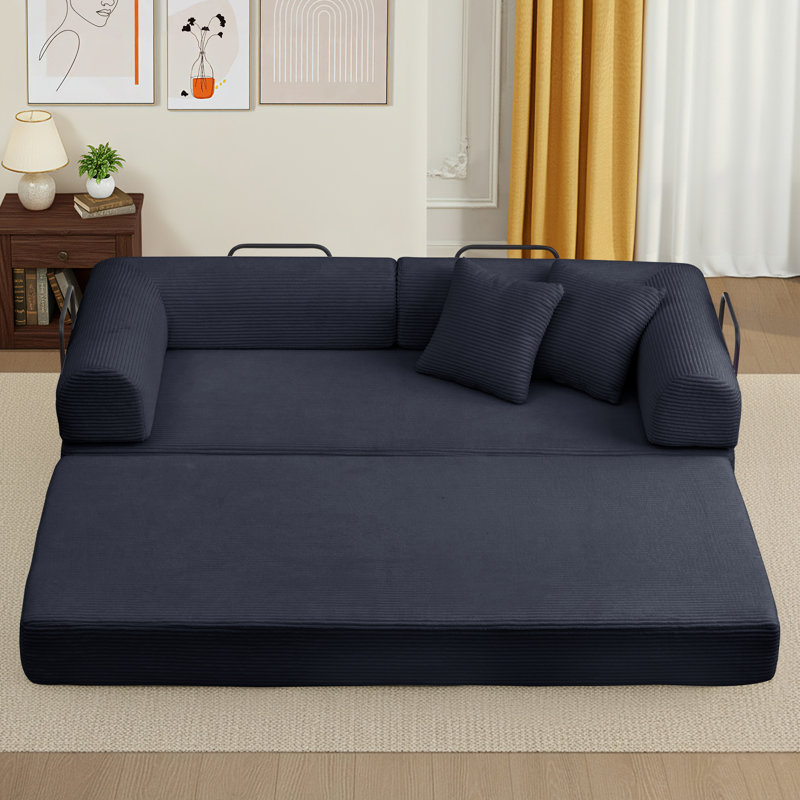 89" Boneless Corduroy Sleeper Sofa Bed, Modular Futon Couch, Compression Foam Sofa with 2 Pillows, No Assembly Required