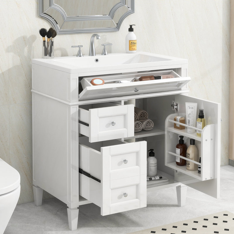 Meuble-lavabo 30,09 po avec rangement en résine, Blanc
