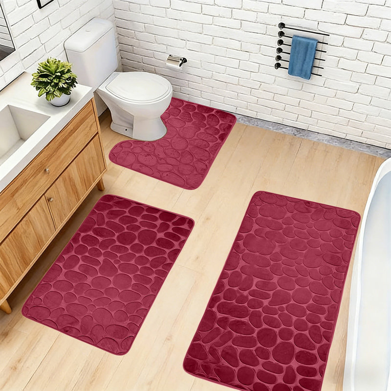Ensemble de tapis de salle de bain 3 pièces, Rouge
