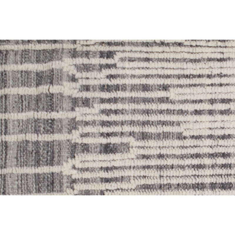 Hand Knotted Wool Plaid Area Rug in Ivory/Charcoal, Rectangle 6' x 9'