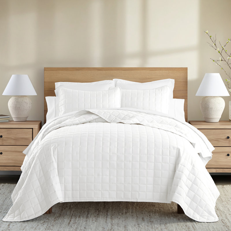 Simply Soft™ Double Brushed Microfiber Square Pattern Quilted Coverlet Set, Full/Queen Coverlet + 2 Standard Shams, White