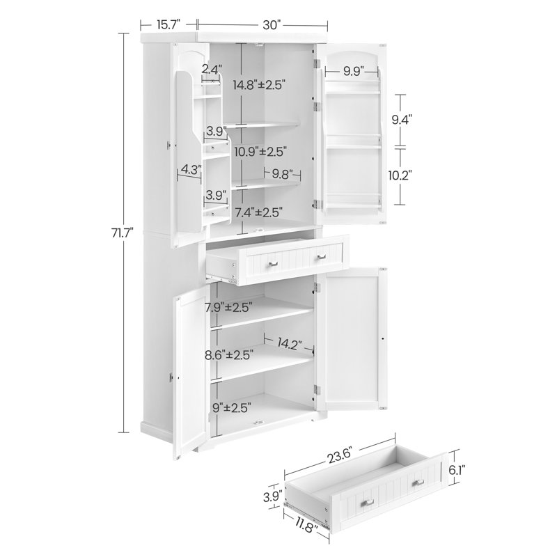 Garde-manger 71,7 po Neviyah avec 6 tablettes de porte et tablettes réglables, Blanc avec rayures