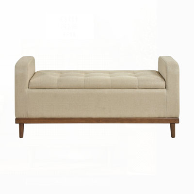 Mid-Century Modern Lift Top Storage Bench With Tufted Upholstery And Solid Wood Frame, For Elegant Seating And Hidden Storage.