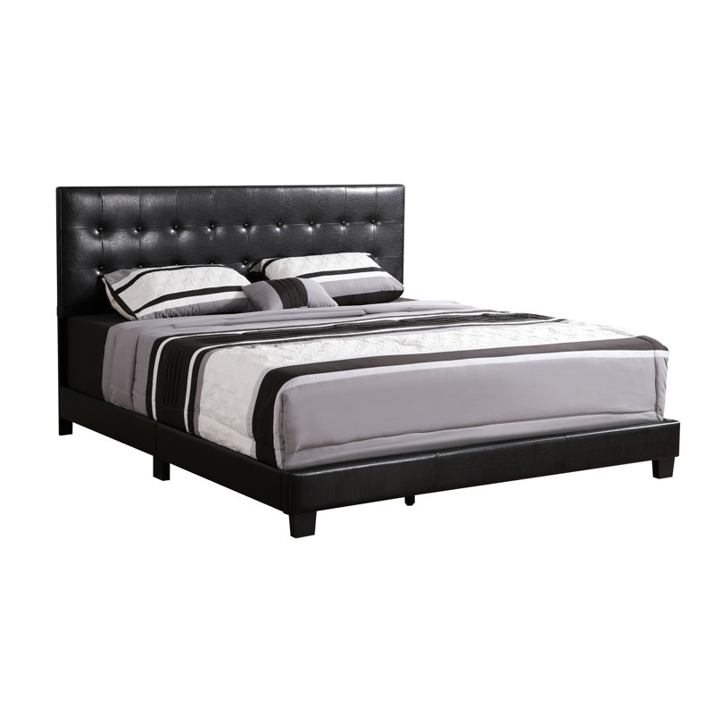 Tufted Low Profile Standard Bed, Black, Full