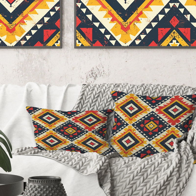 Coussin Red Aztec Tiles II - Tiles, H 16 po x l 16 po