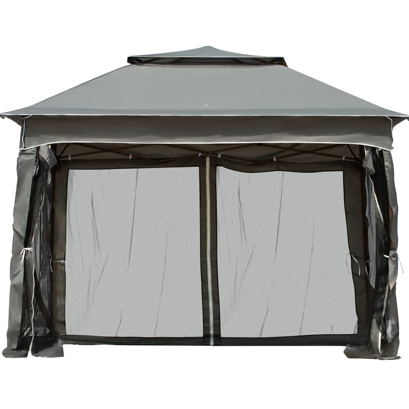 11' X Pop Up Canopy Gazebo, Outdoor Patio Shelter With Detachable Zipper Net. Instant Tent For Backyard, Garden. Dark Grey. 114 Sq Ft Shade, Carry Bag Included Zippered Removable Netting. Garden, Sq.