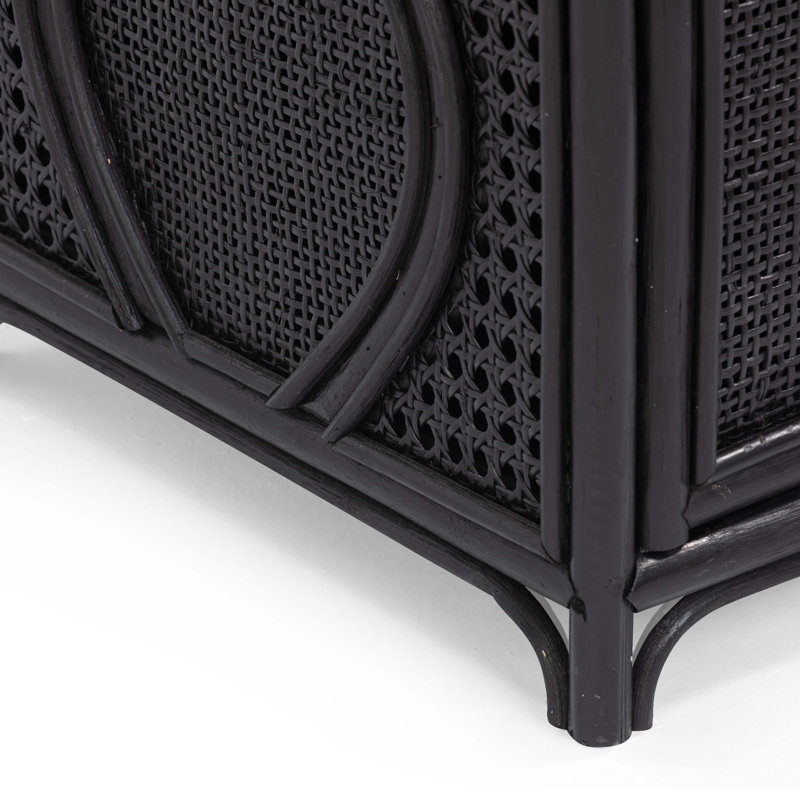 Natural Rattan Nightstand, Black