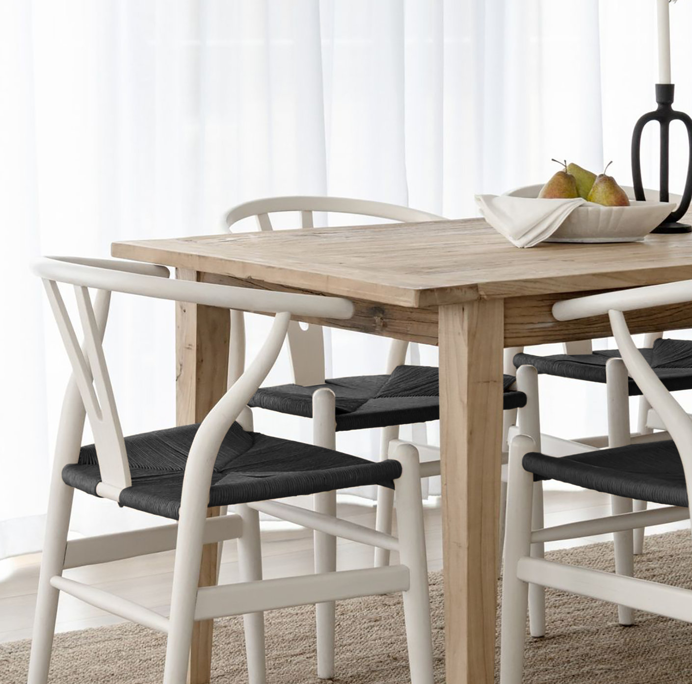 Baruti Wicker Dining Chair, White Wood/Black
