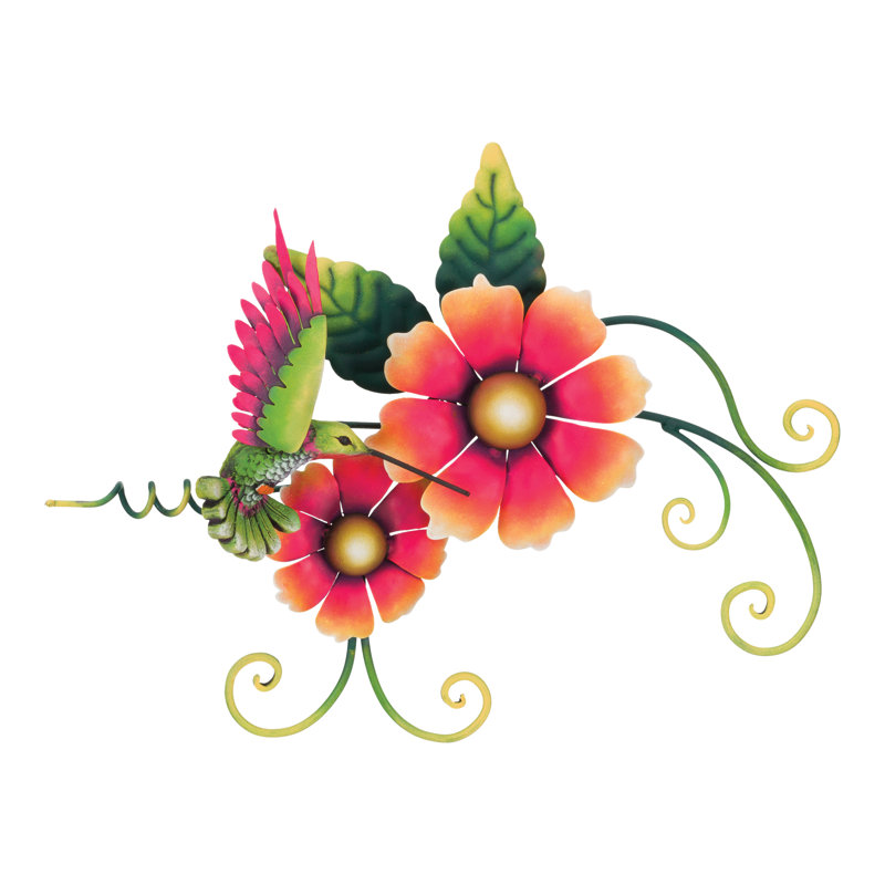 Fluorescent Green and Red Resin Hummingbird Wall Decor