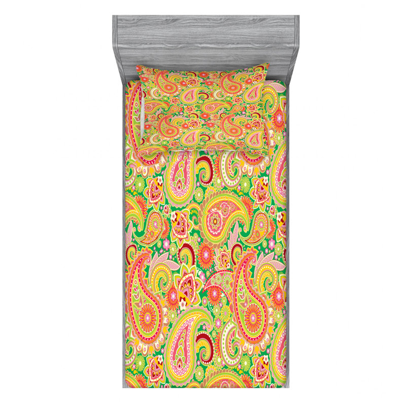 Microfiber Sheet Set, Full Sheet Set with Fitted Sheet, Yellow Paisley