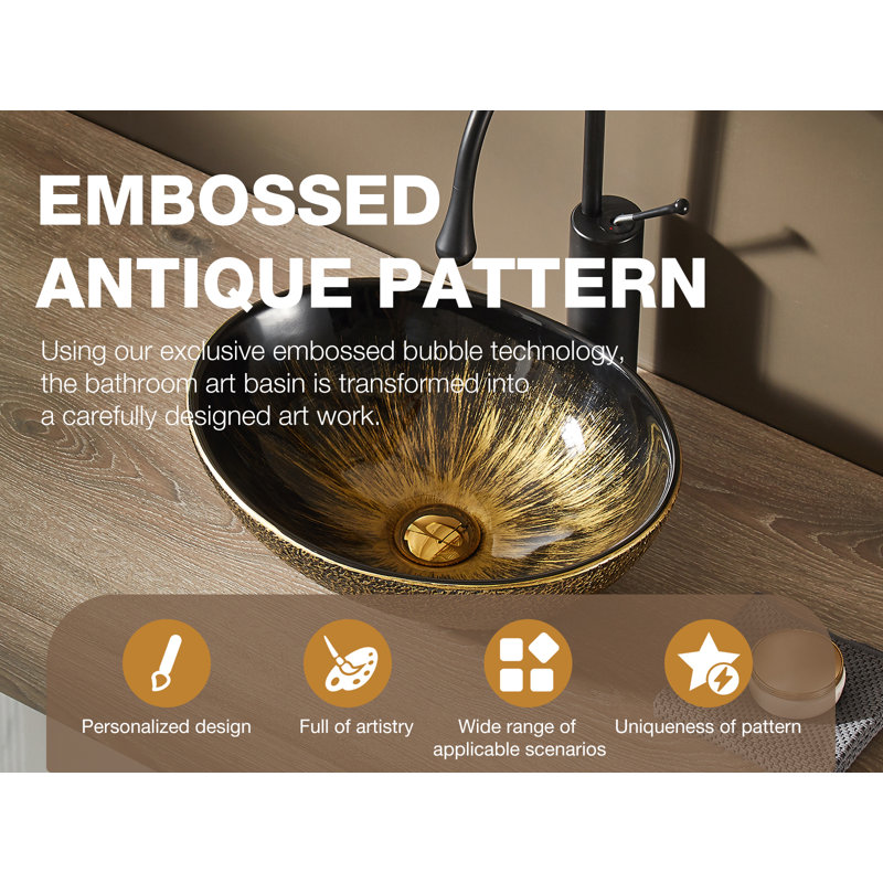 Vintage Gold Oval Ceramic Above-Counter Vessel Sink