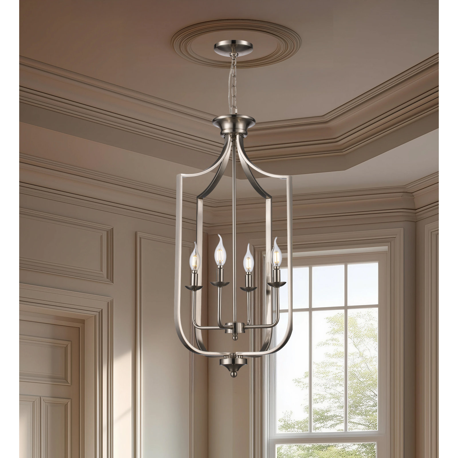 4-Light Chandelier, Large, Brushed Nickel