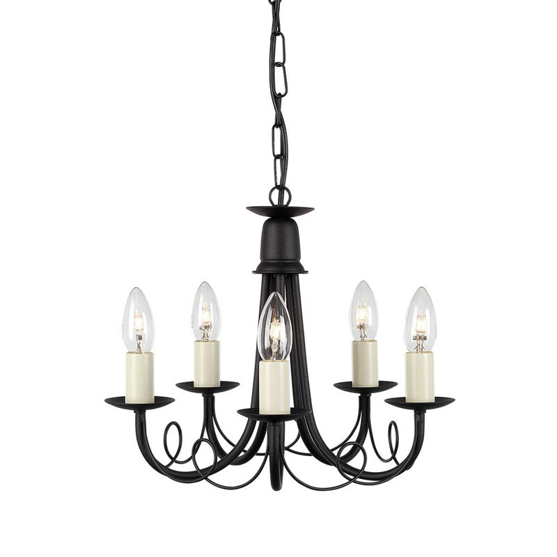 Docia 5 - Light Candle Style Chandelier, Black