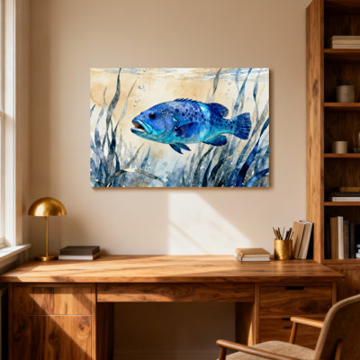 Animaux, poissons bleus, nageant parmi des algues, scène sous l'eau