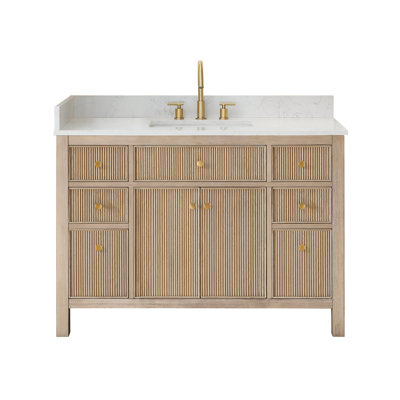Lala 48" Single Bathroom Vanity with Grain White Engineered Stone Countertop without Mirror