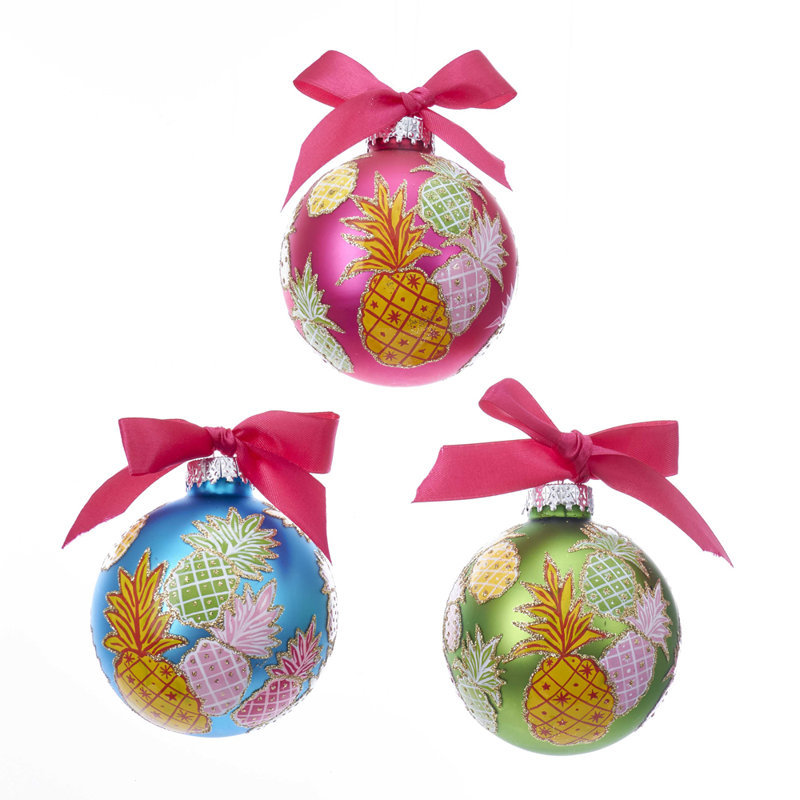 Vibrant Pineapple Pattern Glass Ball Ornament Set