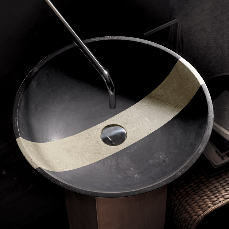 Lavabo de salle de bain vasque circulaire en pierre Copalto, Noir