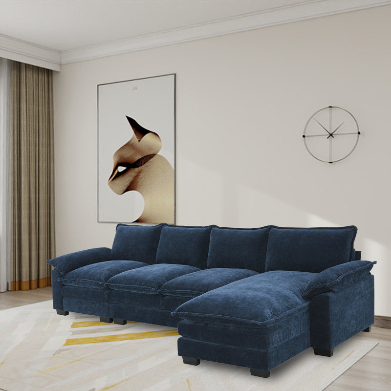  Canapé modulaire en chenille 3 pièces, Chenille bleu foncé