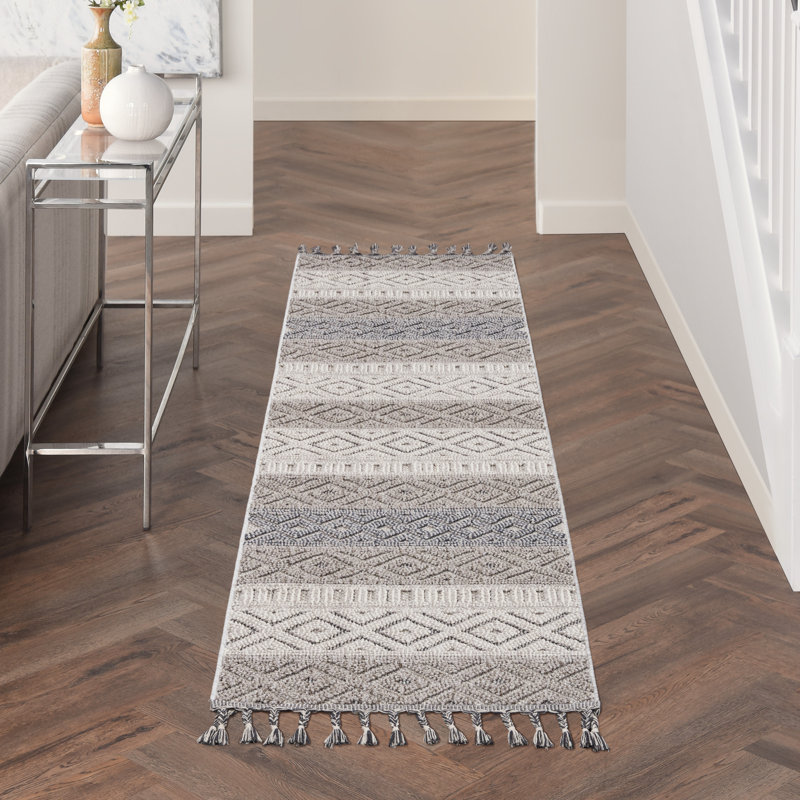 Tapis gris / ivoire Ahrens, Tapis de couloir 2 pi 2 po x 8 pi 2 po