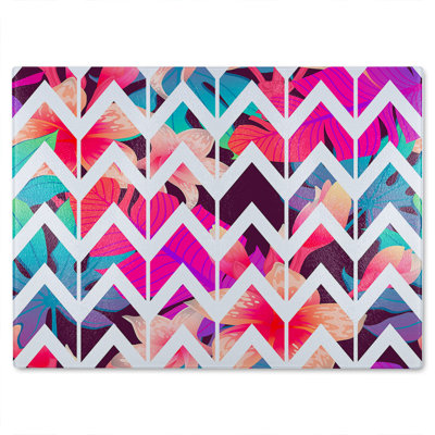 Tropical Geometric Zig Zags Glass Chopping Board