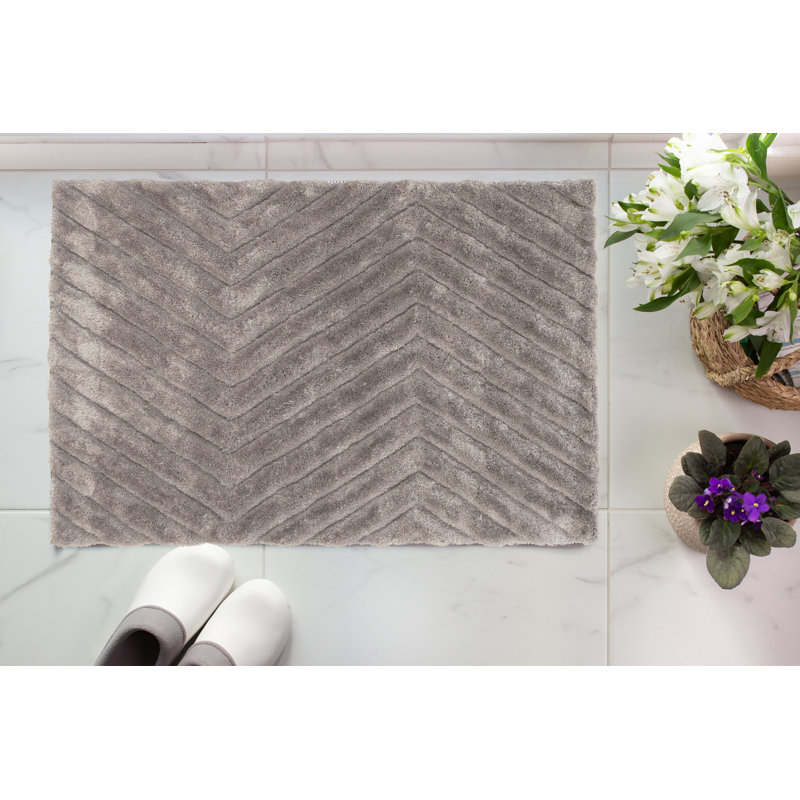 Tapis gris à poil long fait à la main , Rectangle 1 pi 10 po x 2 pi 10 po