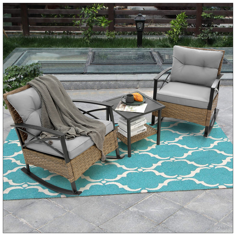Ensemble de chaises berçantes 3 pièces, Gris