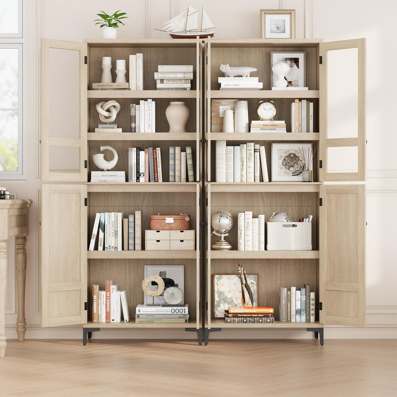 71-Inch Tall Storage Cabinet with Glass Doors and Adjustable Shelf - Multi-Use Organizer for Kitchen Pantry or Bathroom