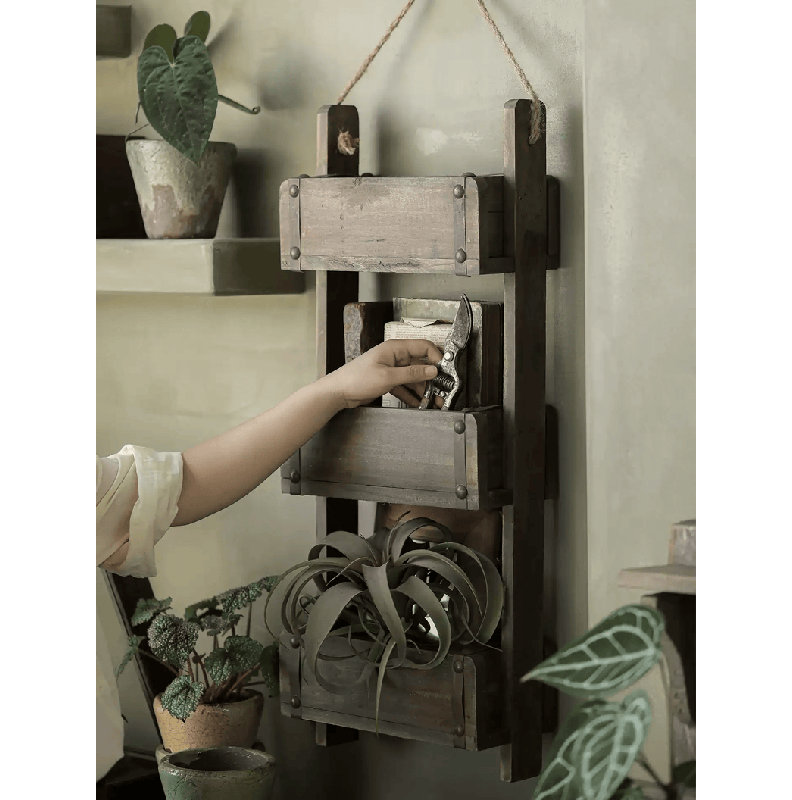 Rustic Three-Tier Wooden Wall Organizer