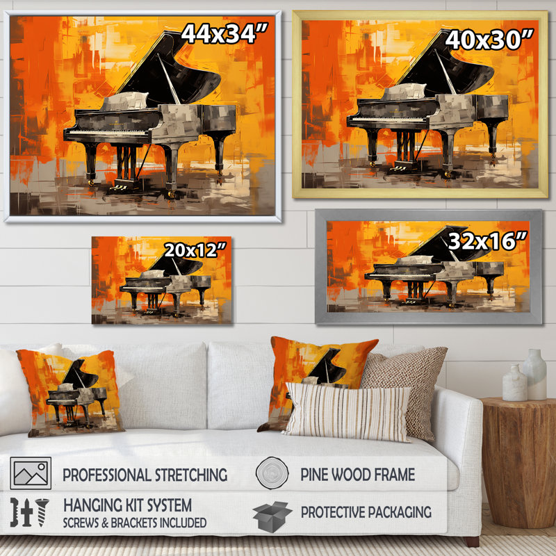 "Orange Piano Modernist Melody", reproduction sur toile, Toile tendue, H 34 po x l 44 po