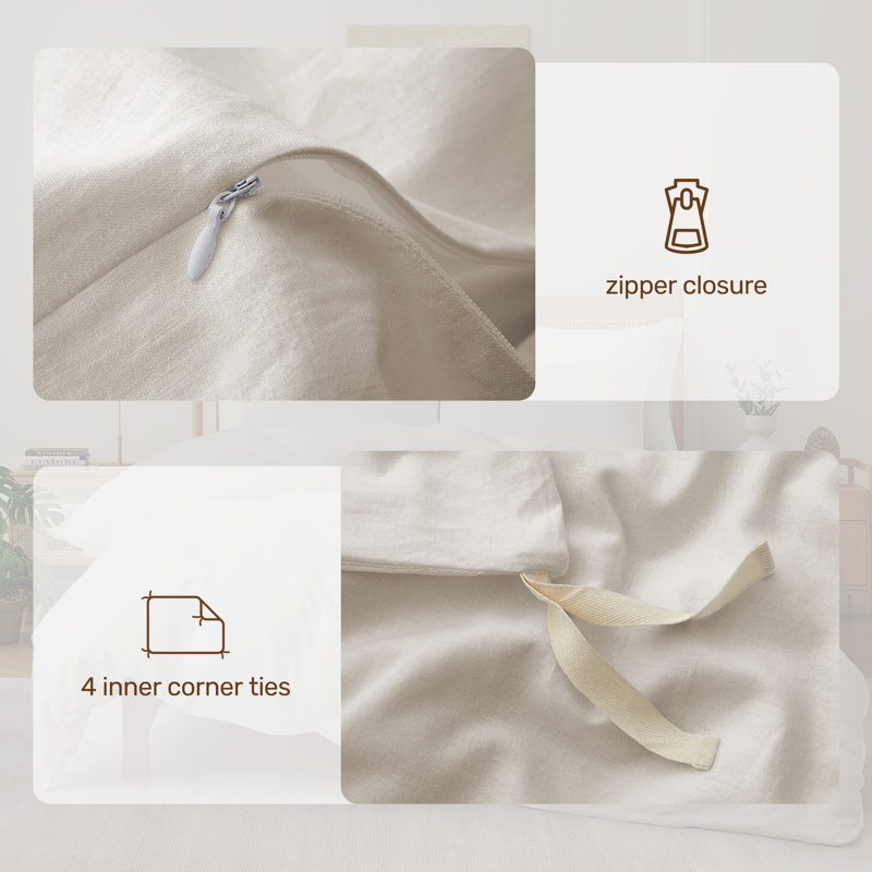 Beige Twin Linen and Cotton Duvet Cover Set
