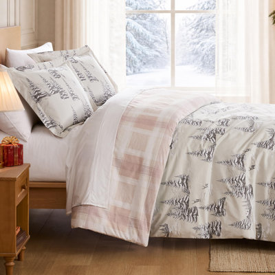 Ensemble de couette réversible de Noël « Grossiers Pins » de Southshore Fine Linens, en microfibre doublement brossée avec garnissage en fibres synthétiques, comprenant une couette et deux taies d’oreiller King (King/California King).