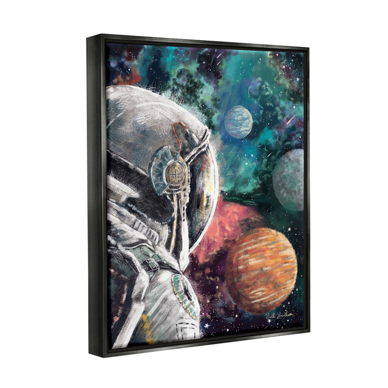 Astronaute et espace, H 21 po x l 17 po x P 1,7 po, Cadre flottant noir de jais