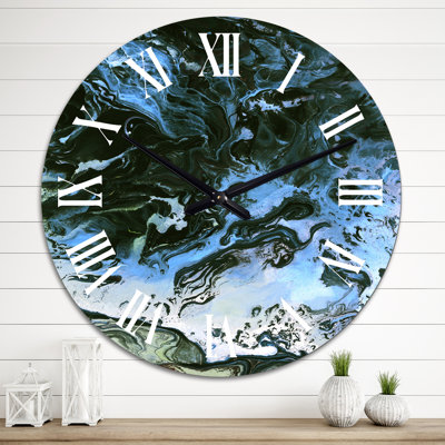Art liquide noir et bleu - horloge murale moderne