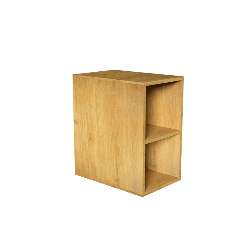 Armoire de rangement en chêne avec deux tablettes ouvertes pour un rangement pratique