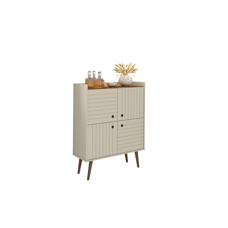 Armoire d'appoint Mid-Century à 2 portes avec 4 tablettes ivoire Bogart, Blanc cassé / blanc