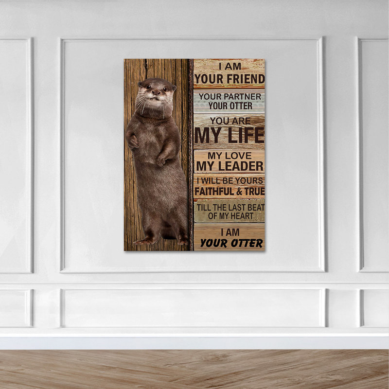Loutre avec citations - Art textuel sur toile tendue, H 14 po x l 11 po x P 2 po