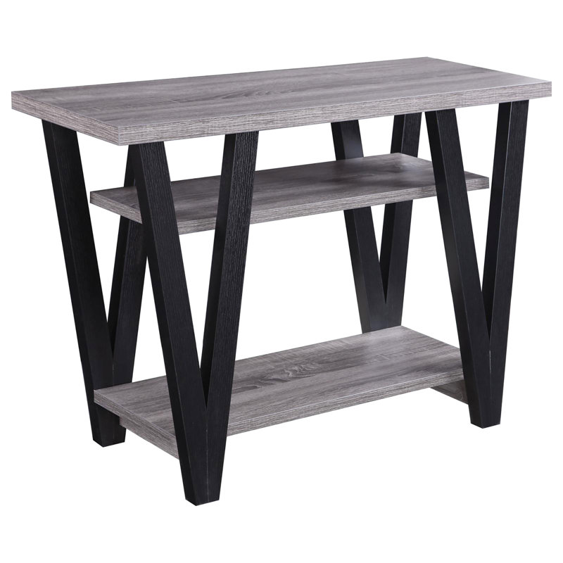 Elegant Console Table In Grey And Black With Functional Shelves Rectangular Shelf
