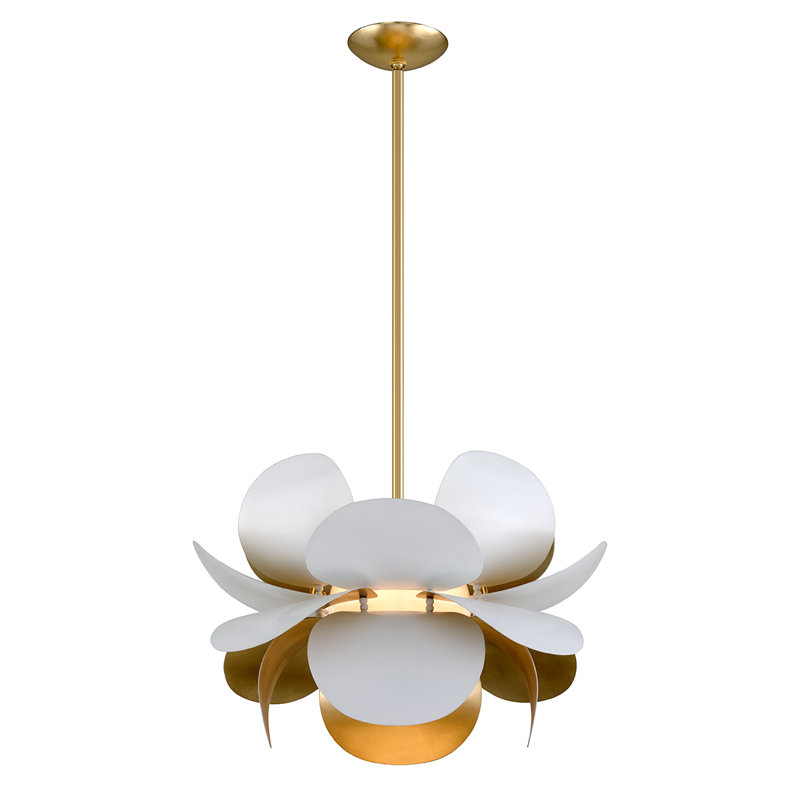 Lustre 1 lumière Ginger, H 17,25 po x l 26,25 po x P 26,25 po, Combo feuille d'or / blanc doux