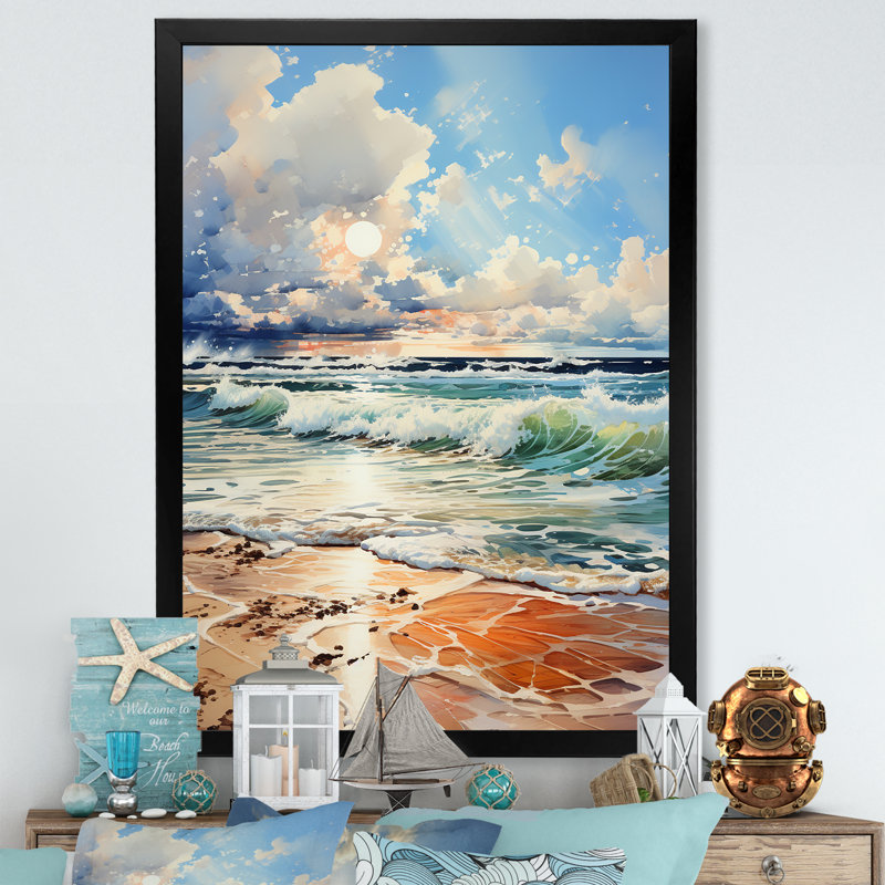 " Coastal Tranquility Horizon " Print, Black Single Picture Framed, 40" H x 30" W x 1.5" D