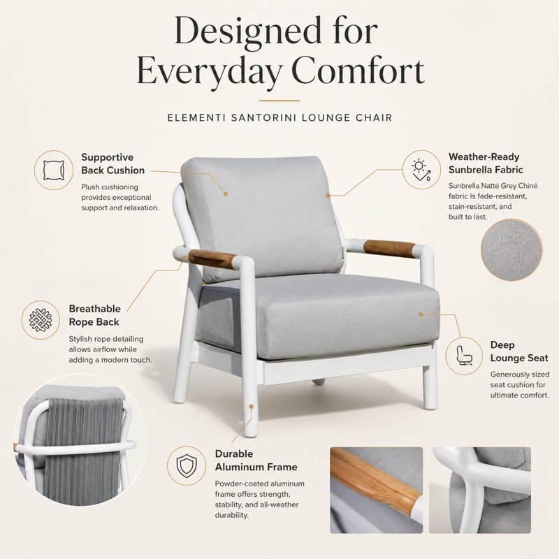 Santorini Powder-Coated Aluminum Patio Lounge Chair with Sunbrella® Cushions, Commercial Grade