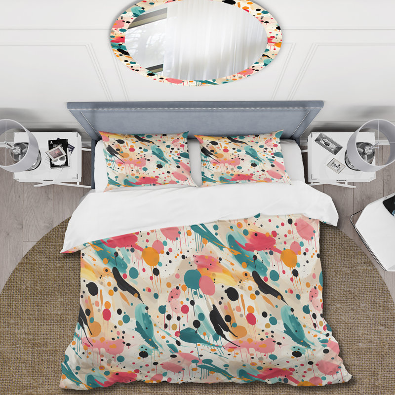 Ensemble de housse de couette à pois multicolores Dance I, Housse de couette pour très grand lit et 2 très